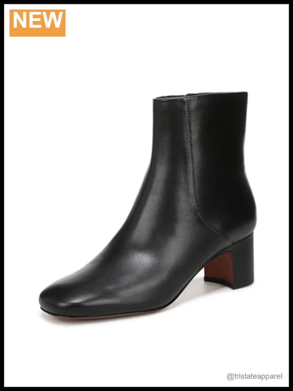 Leather Ankle Boots Square Toe Block Heel Zip